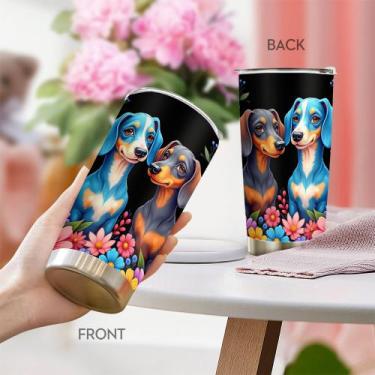 Imagem de Caneca de viagem Oasisdream Tumbler 600 ml com estampa de cachorro