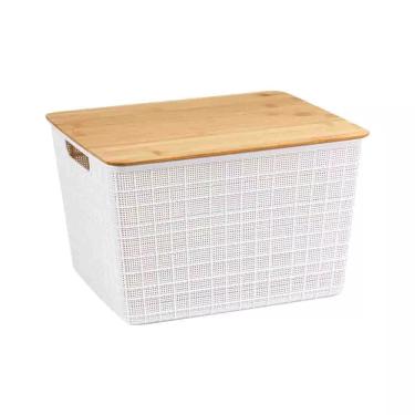 Imagem de Caixa Organizadora Oikos com Tampa de Bambu 18l Branca