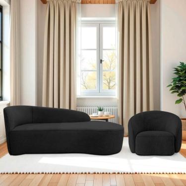 Imagem de Kit Divã Recamier Orgânico França 160cm Lado Direito E Poltrona Amore Linho Preto