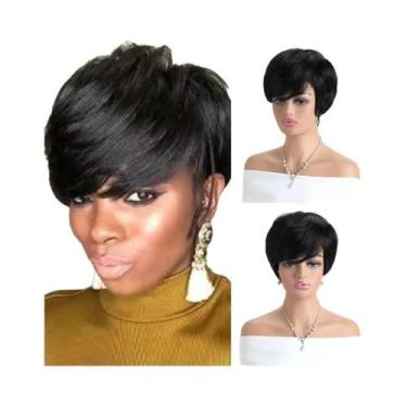 Imagem de Peruca Sintética Preta Natural De 10 Polegadas Resistente Ao Calor Par