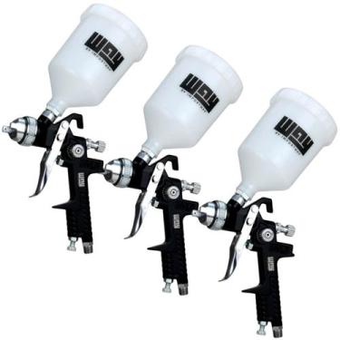 Imagem de Kit 3 Pistola Pintura Gravidade Profissional HVLP 2 Bicos 1,4 1,7mm 60