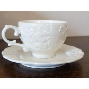 Imagem de Conjunto 6 Xícaras com 6 Pires 90ml Brancas em Relevo  Elegância para 