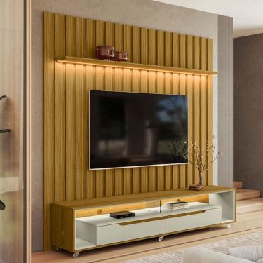 Imagem de Rack com Painel para TV Até 70 Polegadas Perla 2 Gavetas 1 Prateleira Cedro/Off White - Pnr Móveis