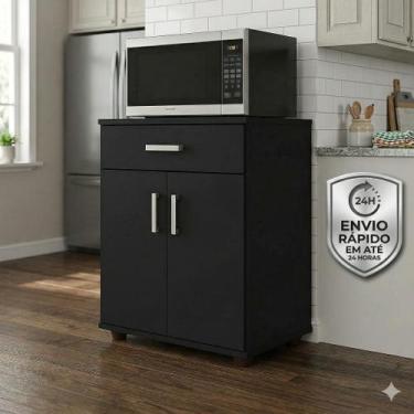 Imagem de Full Armário Balcão Suporte Microondas Cozinha Mell Preto - Dullar Móv