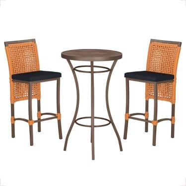 Imagem de Mesa Bistro E 2 Banquetas Roma Marrom Corda Náutica 12 Terra Cota