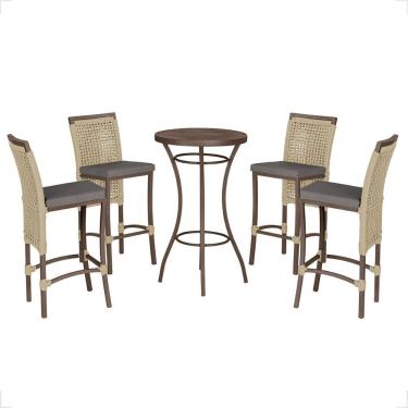 Imagem de Mesa Bistro E 4 Banquetas Roma Marrom Corda Náutica 11 Rami