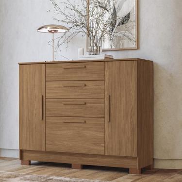 Imagem de Cômoda Pinhais 4 Gavetas MDF com Puxador MDF Jatobá com 2 Portas de 130,2CM de Largura...