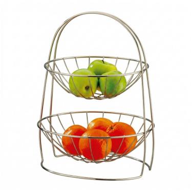Imagem de Fruteira de Mesa 2 Andares Cesto Organizador Frutas Níquel - 992NI Future