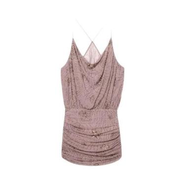 Imagem de Vestido Mini Halter Rosa Com Lantejoulas E Strass, Decote V, Costas Ab