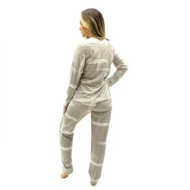 Imagem de Pijama  recco inverno cetim flanelado bordado textura cinza feminino, 