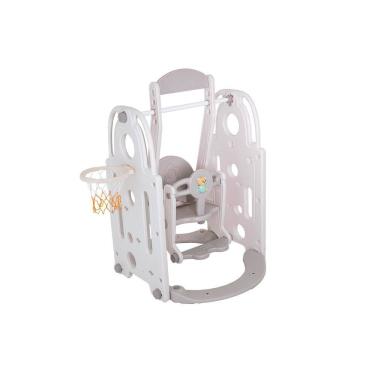 Imagem de Playground Balanço e Cesta de Basquete Urso Infantil Cinza 2×1 para Crianças com Bolinha