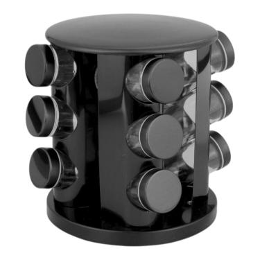 Imagem de Porta Condimentos Giratório Cor Preto Com 12 Potes De Vidro