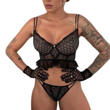 Imagem de Conjunto Lingerie Com Aro Especial e Renda Cropped Yasmin - GD1, Preto