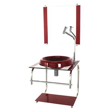 Imagem de GABINETE DE VIDRO 40CM INOX VERMELHO CEREJA COM TORNEIRA METAL CROMADA