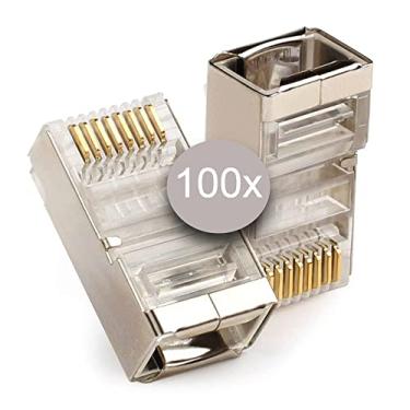 Imagem de 100x Conector RJ45 Cat6 Blindado Macho Plug Rede Gigabit Lan