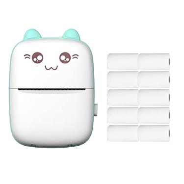 Imagem de Mini impressora térmica portátil sem fio + 10 rolos Rolo de papel térmico 57 * 30mm Perguntas erradas Notas Impressão de papéis (azul)