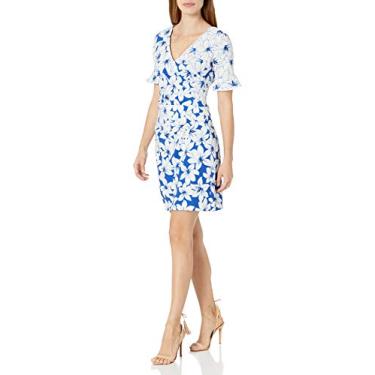 Imagem de Adrianna Papell Vestido feminino evasê lírio gráfico, Azul multi, 48