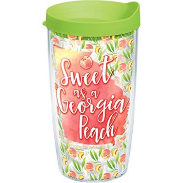Imagem de Tervis Copo isolado Sweet as a Georgia Peach com envoltório e tampa verde-limão, 473 ml, transparente