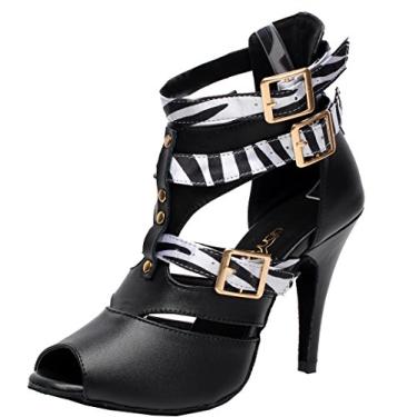 Imagem de Salabobo AQQ-6178 feminino tango latino festa de baile casamento 3 ou 3,4 polegadas salto personalizado peep-toe couro dança sapatos, Branco, 7