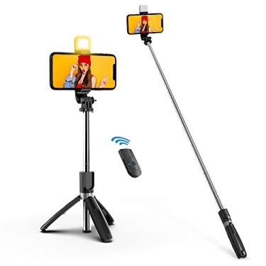 Imagem de Bastão de selfie com luz de preenchimento, controle remoto sem fio extensível e tripé de 100 cm, portátil, leve, compatível com iPhone 12/12PRO/iPhone 11/iPhone XR/Galaxy Note10/S20/Google/Huawei, mais