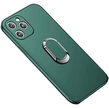 Imagem de KKFAUS Capa de telefone de silicone líquido com suporte de dedo magnético, capa de motorista para Apple iPhone 12 Pro Max (2020) 6,7 polegadas [Suporte] (cor: verde)