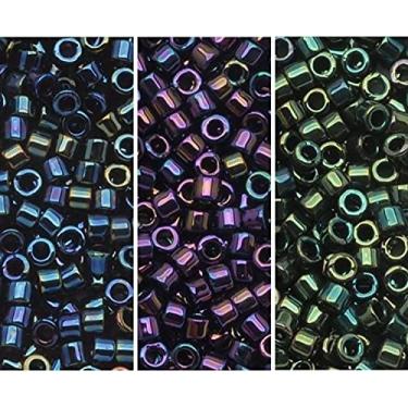 Imagem de Miyuki Conjunto de contas de sementes Delica: tamanho 11/0, íris azul DB002, íris verde DB003, íris roxa DB004 - 3 tubos de 7,2 gramas ea