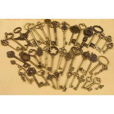 Imagem de 17 peças de tamanhos diferentes bronze vintage clássico chaves steampunk engrenagens artesanato pingentes pingentes para fazer joias DIY feito à mão