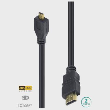 Imagem de Cabo hdmi 2.0 para Micro hdmi 4K ultra HD 3D Conexao ethernet 2 Metros - H20MC-2