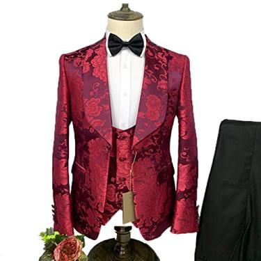 Imagem de Terno masculino slim fit separado blazer de casamento terno vestido de um botão casaco esportivo de negócios para jantar, baile, festa, vermelho, 3GG (56/40)
