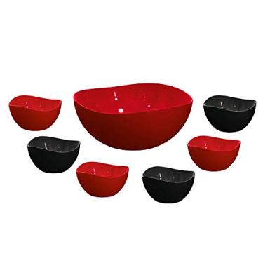 Imagem de Tigela Bowl Saladeira com Pote Sobremesa Vermelho e Preto 7 peças