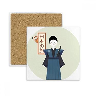 Imagem de Porta-copos tradicional japonês antigo Bushi quadrado porta-copos caneca subplaca suporte isolante pedra