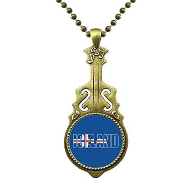 Imagem de DIYthinker Colar com nome da bandeira da Islândia joia antiga pingente de música de guitarra
