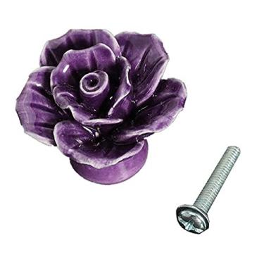 Imagem de 1 Pçs Rose Puxadores De Cerâmica Gaveta Do Gabinete De Cozinha Puxa Puxador De Móveis Casa De Banho Puxadores De Porta De Cozinha Puxadores De Gabinete Móveis, Roxo