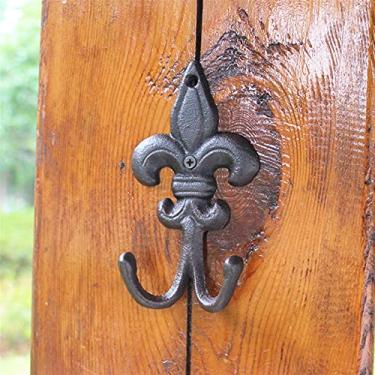 Imagem de GUIPAIHAI Gancho de parede de ferro fundido retrô com 2 cabides feitos à mão Antique Rustic Decor Rack de ganchos de metal decorativos para parede de jardim de casa (cor: E)