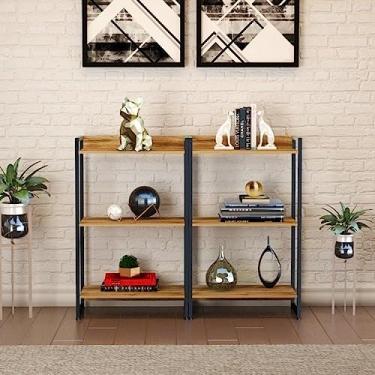 Imagem de Conjunto 2 Estantes para Livros Baixas Industrial Aço 3 Prateleiras 104x60cm Active Yescasa Carvalho