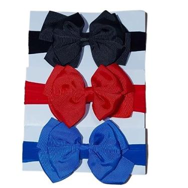 Imagem de Kit Tiara laço faixa para bebês Mesversários Maternidade 3 Unidades Lisos Azul + Preto + Vermelho