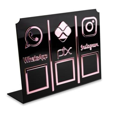 Imagem de Display Placa 3 em 1 WhatsApp Pix Instagram Qr Code Preto Pagamentos Interação Balcão Loja Estabelecimento Vendas Studio Cílios Sobrancelha (Preto e Rosa)