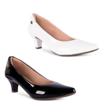 Imagem de Kit 2 Sapato Scarpin Feminino Verniz Salto Baixo Fino Confortável R2.26 (Preto/Branco, BR, Adulto, Numérico, M, 37)