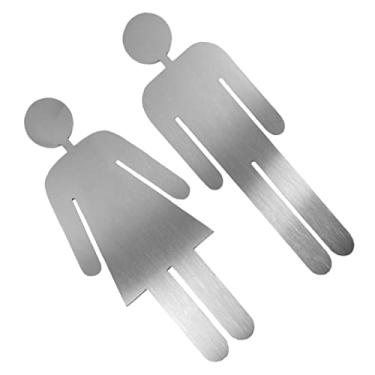 Imagem de STOBOK 1 Par Decoração De Escritório Para Homens Sinais De Porta De Banheiro Decoração De Placa De Banheiro Sinal De Banheiro Moderno De Homens e Mulheres Cara Poster Aço Inoxidável Prata