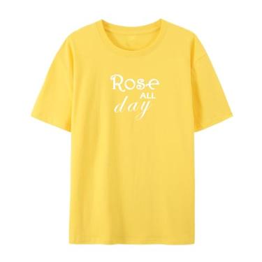 Imagem de Camiseta divertida e fofa para amantes de rosas o dia todo, Amarelo, M