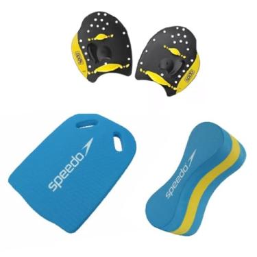 Imagem de Kit Natação Speedo Palmar Power Paddles + Prancha e Flutuador Pullbuoy Swim (Azul, palmar M)
