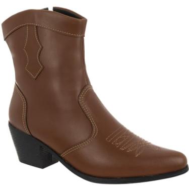 Imagem de Bota Feminina Texana Western Country Cano Curto Bico Fino Boiadeira Via Angel 6901. (Caramelo, BR, Adulto, Numérico, 34)