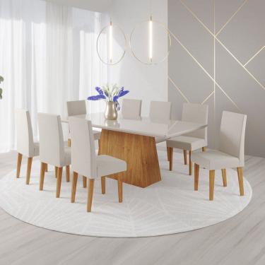 Imagem de Mesa de Jantar 8 Lugares Bariloche com Vidro Marrom/Off White/Marim - Viero Móveis