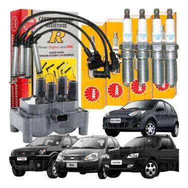 Imagem de Kit Cabos Velas Bobina Ford Ka Fiesta Ecosport Courier Rocam - NGK