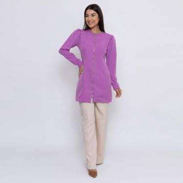 Imagem de Jaleco Feminino Natalia Lilás Manga Longa Liso Com Ziper Em Alfaiatari