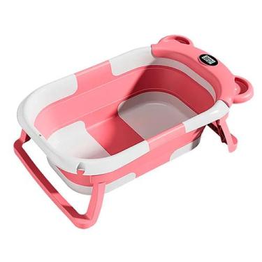 Imagem de Banheira Bebe Super Compacta Dobrável e Retrátil Novidade Urso Rosa Az
