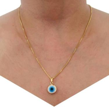 Imagem de Corrente com Pingente Olho Grego Azul Folheado a Ouro 18k - Dinis Joia