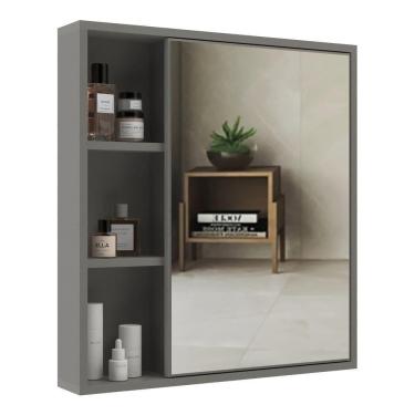 Imagem de Espelheira Para Banheiro 60cm Com Nichos Multimóveis Cr10112 Cimento Cimento