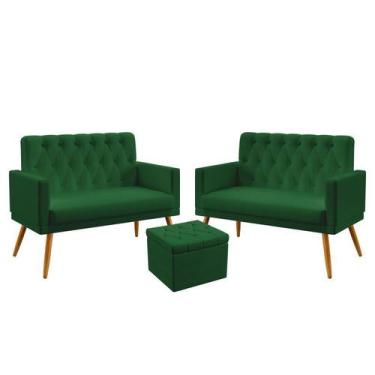Imagem de Kit 2 Poltronas Namoradeira Vega Rodapé e Capitonê com Puff Quasar Sue