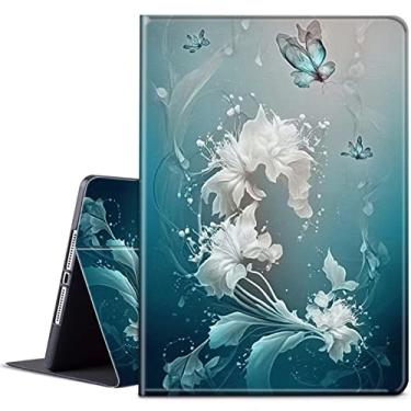 Imagem de Capa inteligente de couro PU 2021 para Galaxy Tab S7 FE 5G com suporte ajustável e hibernar/despertar automático para Samsung Galaxy S7 FE 5G/S8 Plus/S7 Plus 31.5 cm - borboletas azuis artísticas
